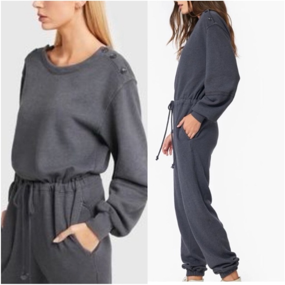 Xirena Jenn Fleece Lined Jumpsuit Ember Charcoal Gray Jogger leg pockets